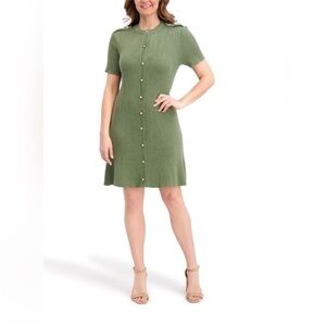 French Connection Olive-Green Ribbed Button-Front Mini Dress. NWOT. XXL